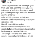 Nigerian Woman Urges Married Women: Stop Sl**ping With Married Men to Feed Your Jobless Husbands