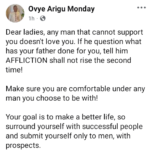 Nigerian Man Says to Women: A Man Who Can't Support You Doesn't Truly Love You